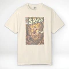 Cream tee with the Samson: Pillars of Judgement comic cover